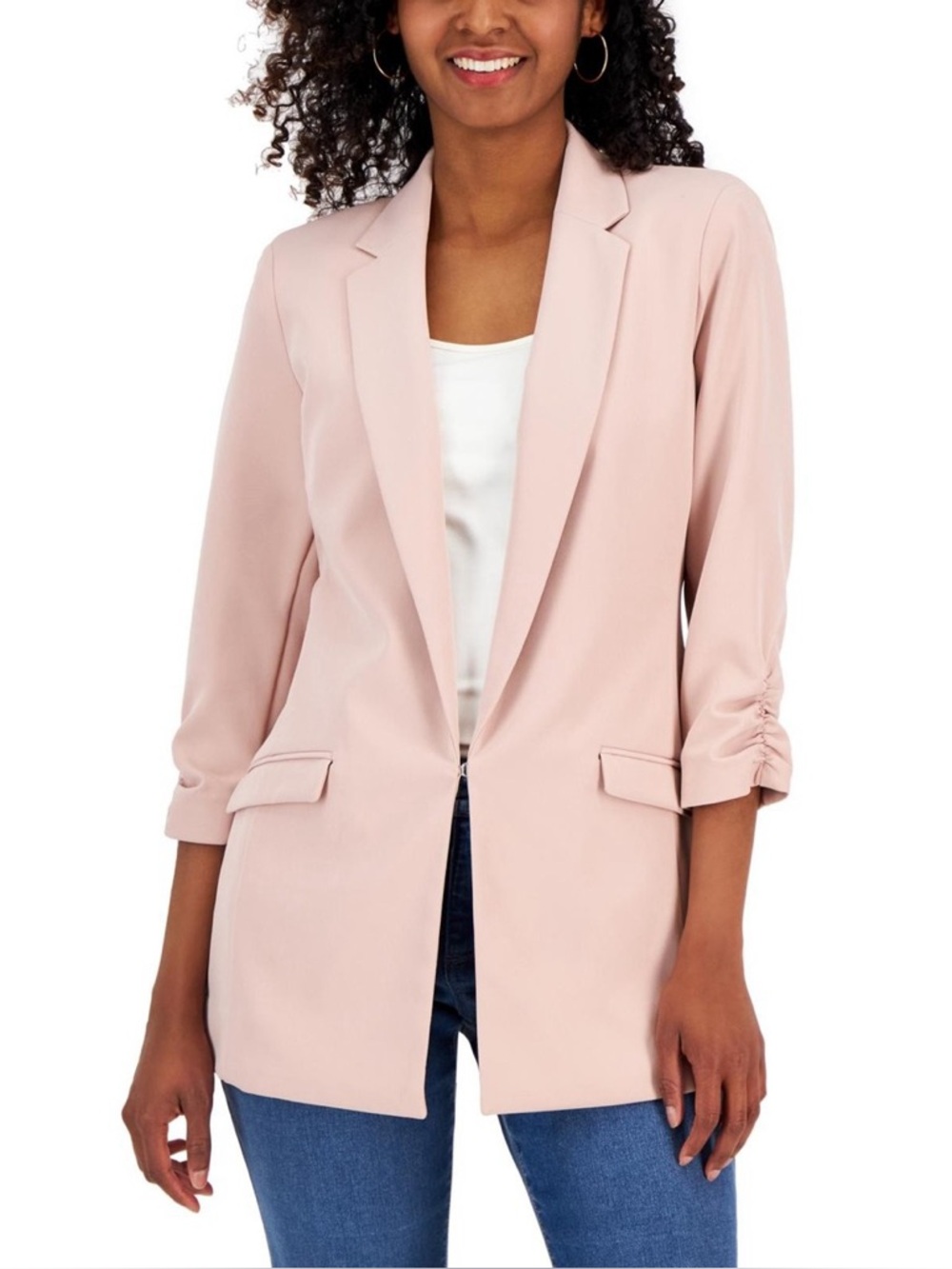 NWOT INC International Concepts Dusty Rose Blazer with Ruched 3/4 Sleeves